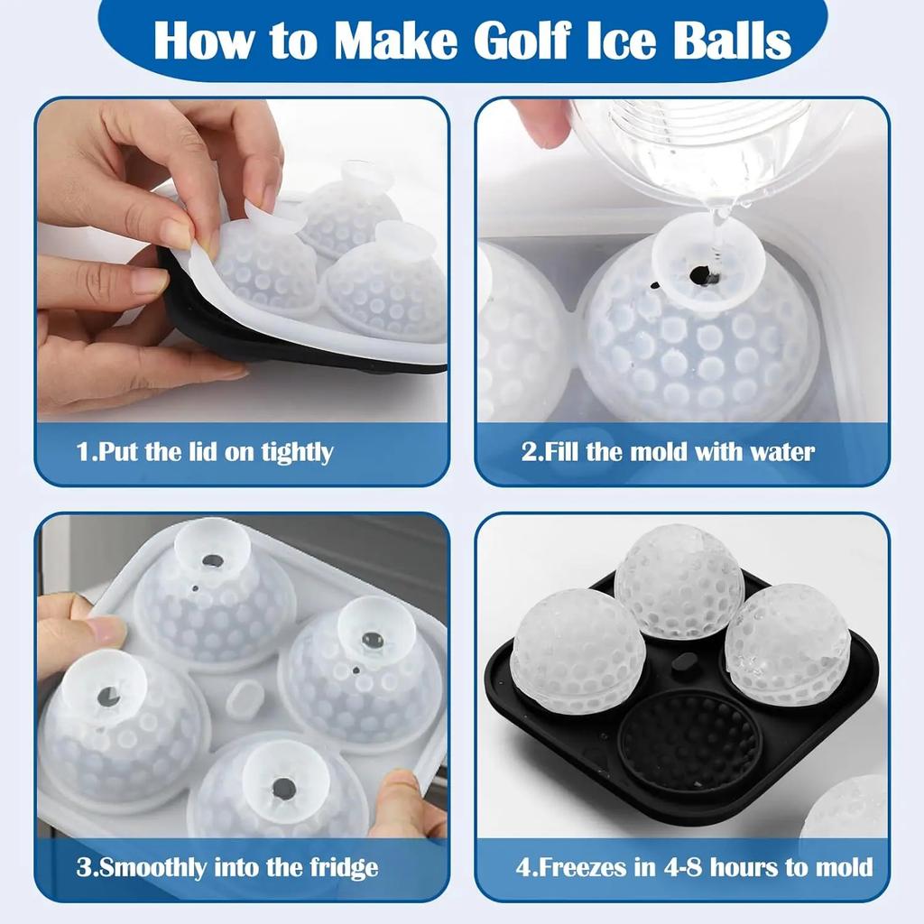 1-5PCS Golf Ball Shape Large Ice Ball Mold Silicone with Funnel Easy Release for Whiskey Bourbon Cocktails Home Bar Freezer Tray