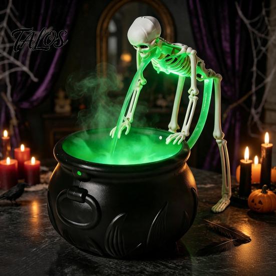 Dark Themed Tabletop Ornaments Halloween Witch Cauldron Fog Machine, Ultrasonic Mist Maker with Glowing LED, Potion Bowl for Spooky Party Decor