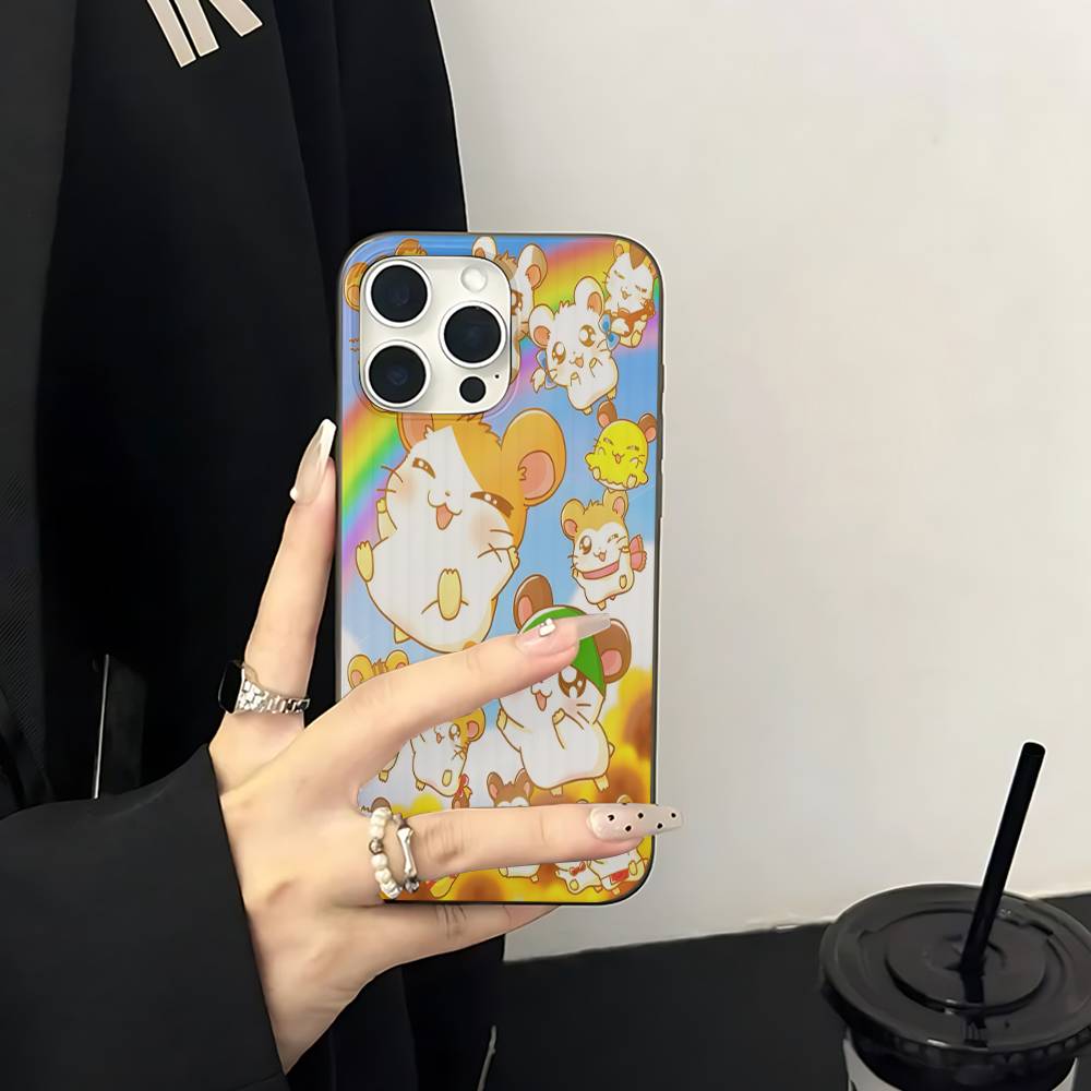 Hamtaro Cute Hamster Kawaii Lovely Corrugated Pattern Case For IPhone 16E SE4 12 17 16 15 14 13 11 Pro Max Stripe Cover