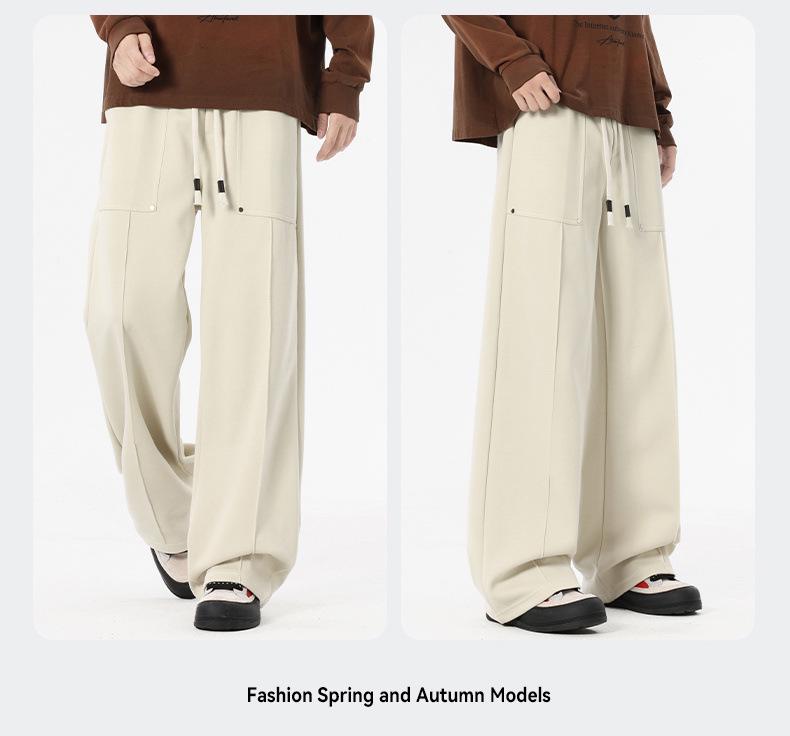 Men's American Style Casual Drapey Trousers: Spring/Autumn Loose Wide-Leg Sports Pants