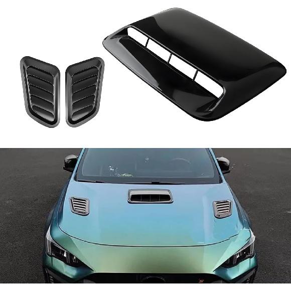 Car Hood Air Flow Vent Decorative Kit Modification Hood Scoop with Side Vents 3pcs (Black)
