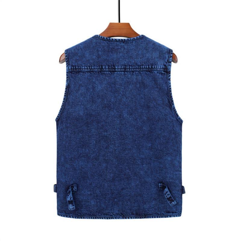 Spring and Autumn New Men's Denim Vest Multi-Pocket Work Clothes Versatile Casual Tops