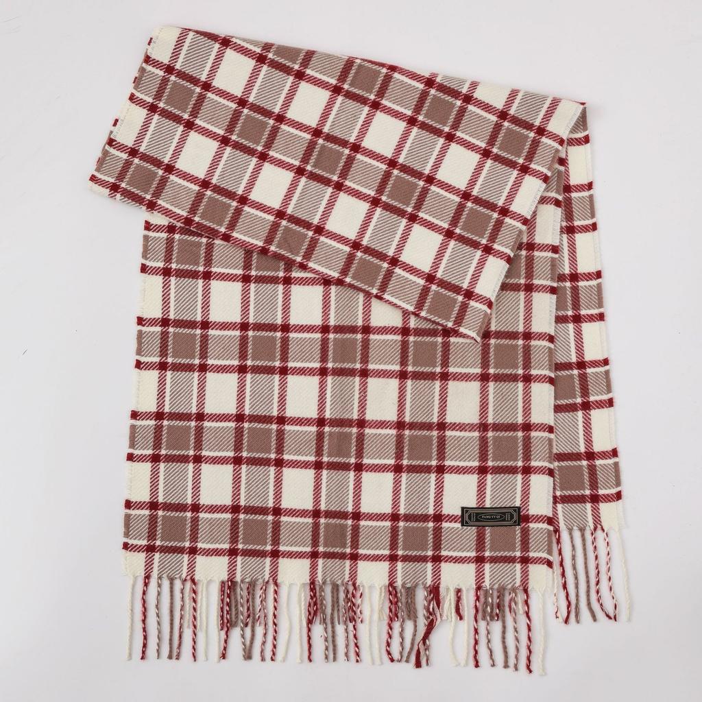 Winter new versatile plaid scarf women's color matching warm fringed scarf checkerboard high-end imitation cashmere scarf