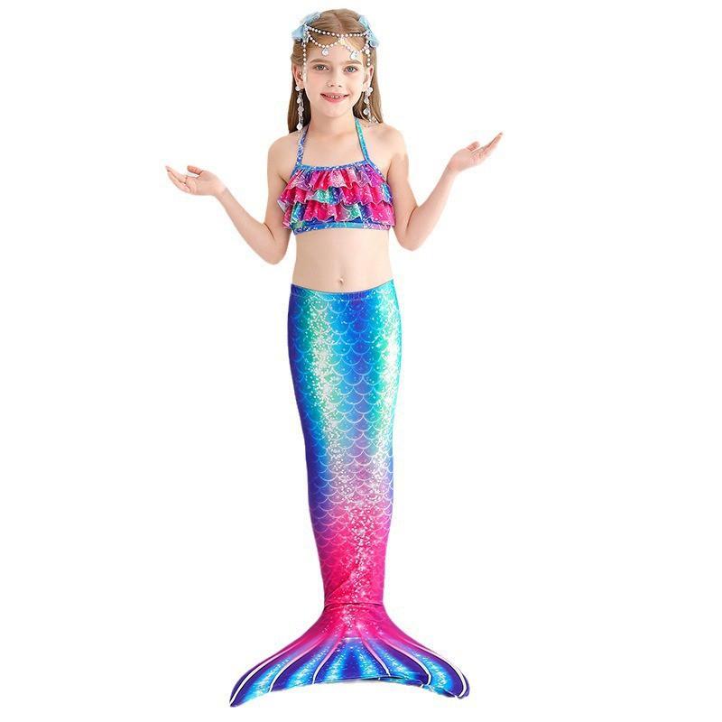Ensemble de maillot de bain 3 pièces pour filles sur le thème de la sirène pour tout-petits Style mignon Bikini triangle 110-150 cm