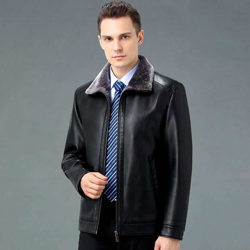 New Genuine Leather Jacket for Middle-aged Dad, Sheepskin Lapel Jacket, Velvet Thickened Jacket for Men