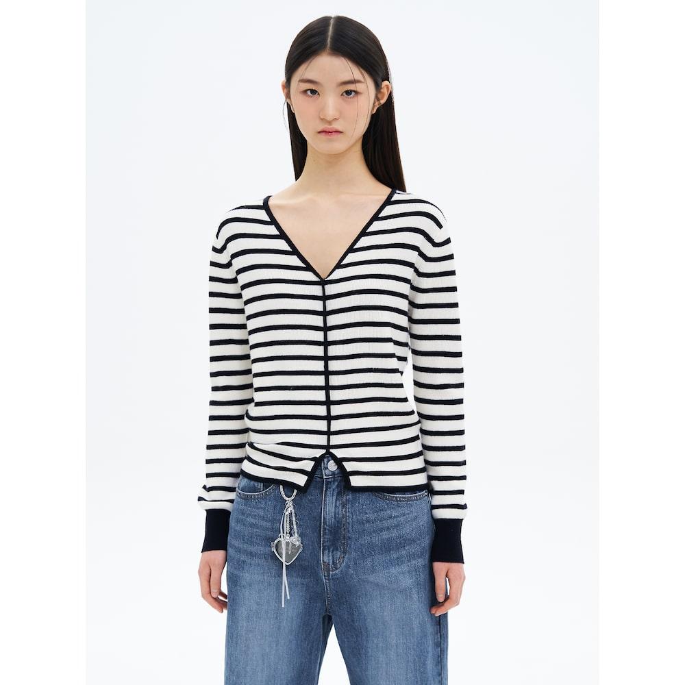 8Seconds Striped Cardigan-Style Pullover Ivory Ivory/M