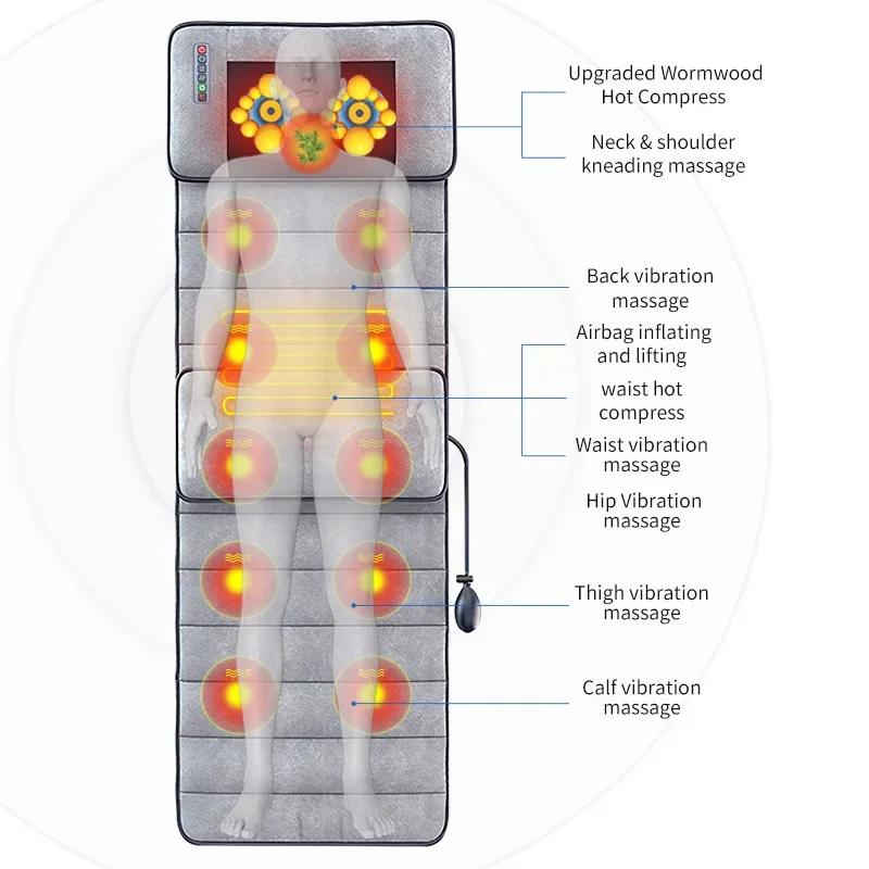 Electric Massage Mattress Full Body Kneading Vibrating Heating For Lumbar Neck Back Relief  Home Office Health Care