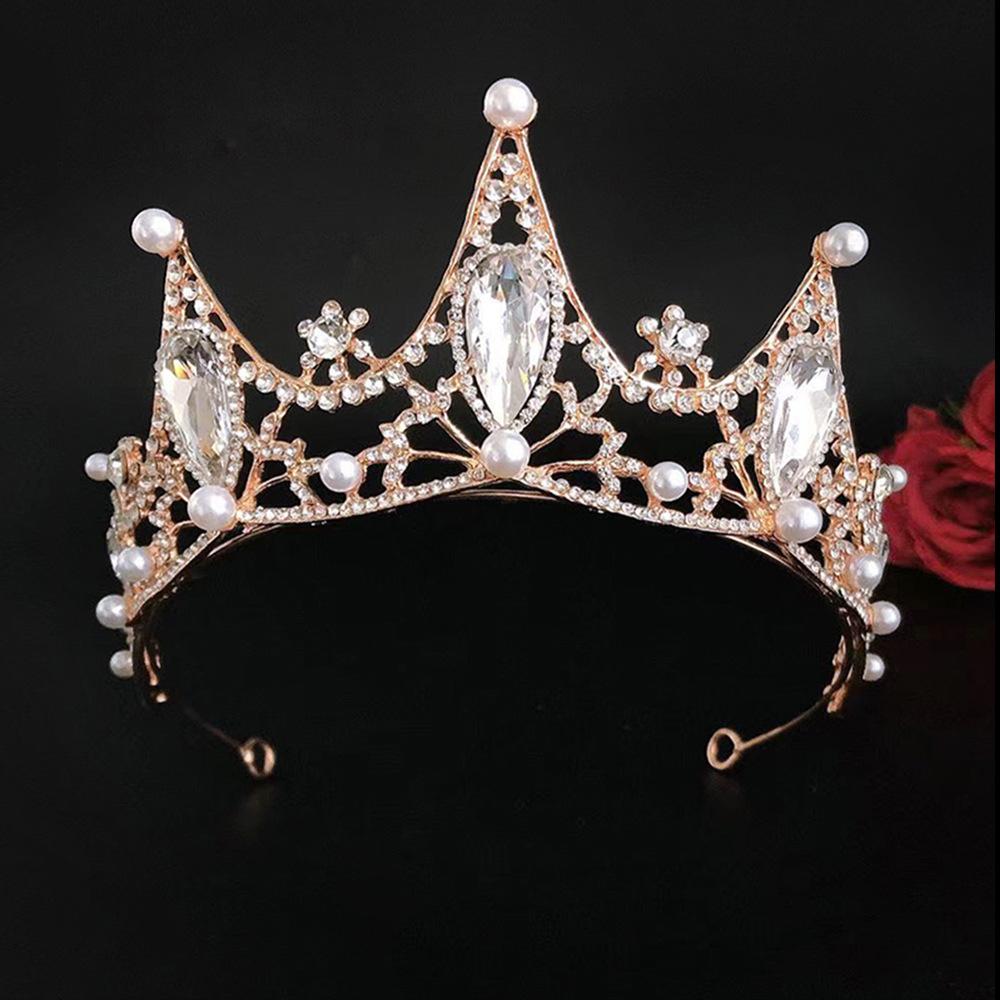 New Baroque Bridal Large Crown Popular Alloy Rhinestone Silver Crystal Tiara Headband Crown