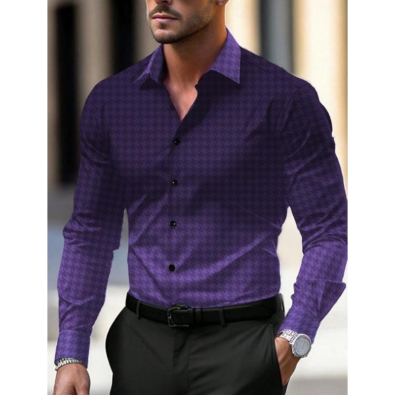 Camicia da uomo casual da lavoro a maniche lunghe stampata Camicia formale con bottoni Autunno Inverno Primavera Estate Maniche lunghe con polsini