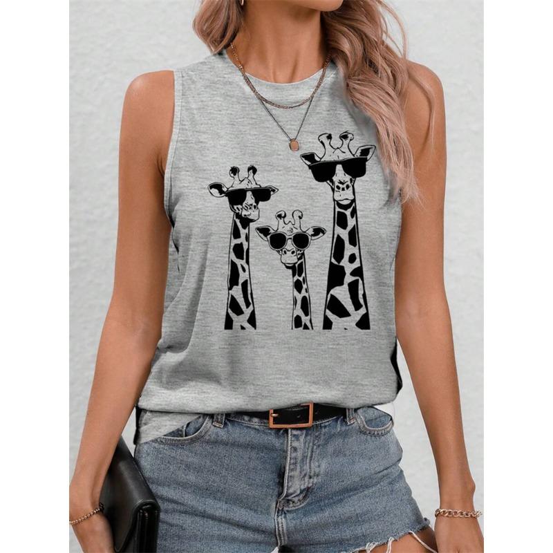 2026 New Women's Crew Neck Tank Top Leopard Print And Love Print Women's Tank Top Street Fashion Women's Casual Tank Top
