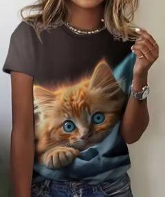 Fashion Women's T-Shirt Printed Kawaii Cat Pattern Short Sleeve Crew Neck Top Summer Outdoor Casual Street
