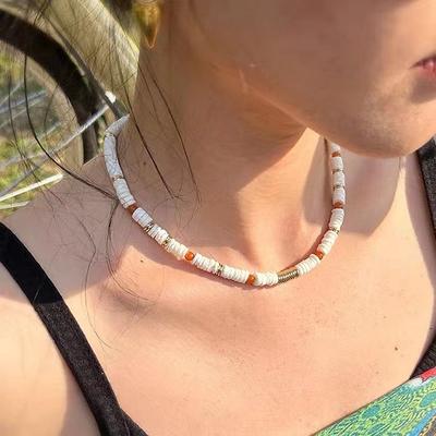Day Flame White Mother Shell Necklace Plated 18k Stacked Shell Red Dongling Beaded Necklace Collar Chain Female