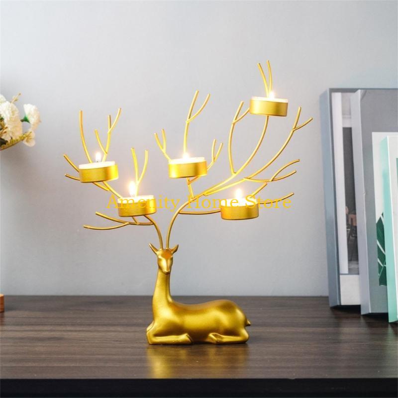 F26C Elk Candlesticks Iron Deer Candle Holder Christmas Decors Metal Wedding Candelabra for Table Centerpieces Desktops