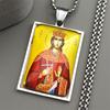 Orthodox Saint Helena Glass Medal Pendant Necklace for Women Men Stainless Steel Gold Color Cross Chain Amulet Jewelry Gift
