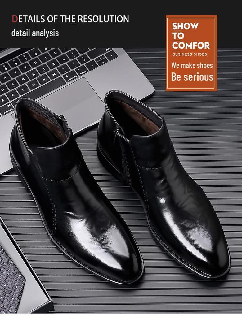 Top Grain Cowhide Autumn/Winter Men's Chelsea Boots - Genuine Leather, High-Top, Fleece-Lined, British Style Martin Boots