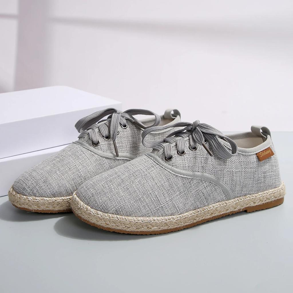 Breathable Linen Casual Flat Shoes Woman Espadrilles Loafers Ladies Comfy Houndstooth Print Canvas Zapatos Soft Driving Footwear