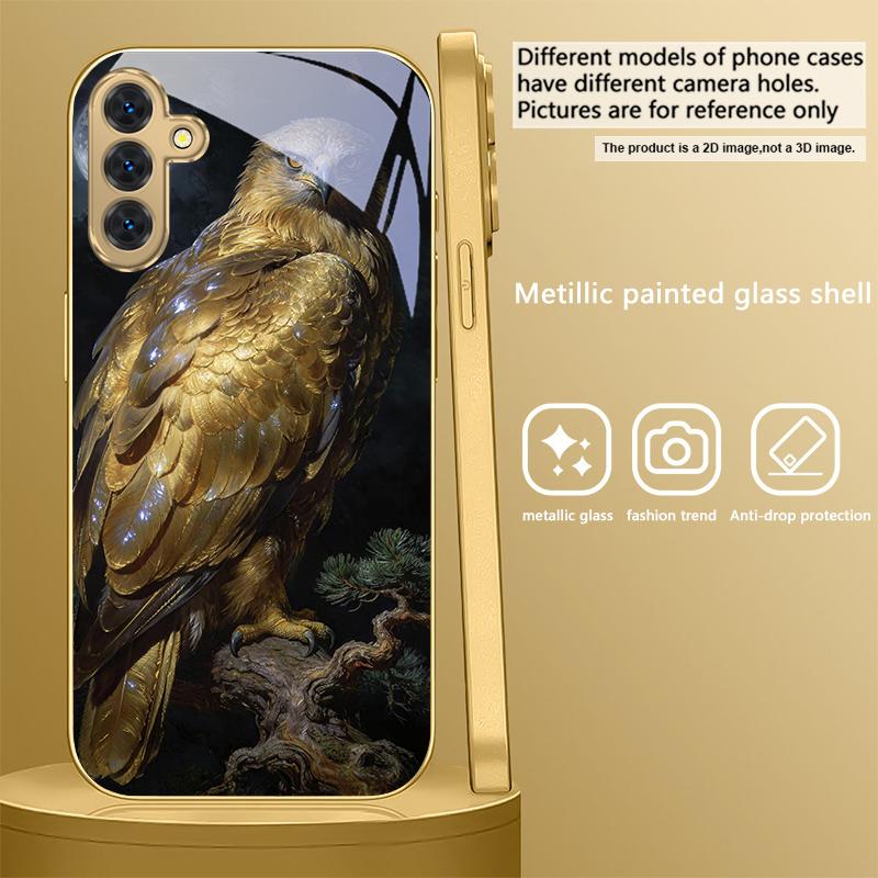 Golden Eagle with Wings For Samsung A 01 52S A04 A05S A10 A12 A13 22 23 24 36 42 M02 Note 10 20Ultra 8 9 Golden glass phone case