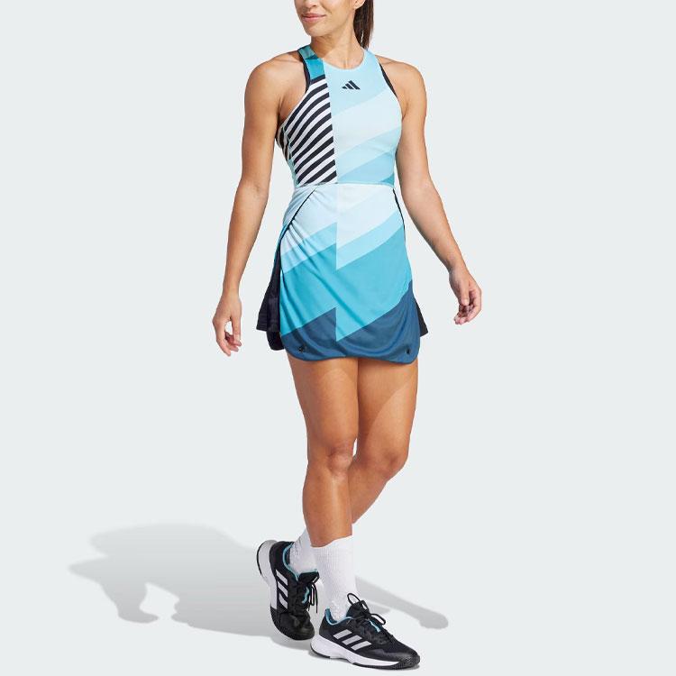 Adidas Transformative AEROREADY Pro Geometric Pattern Color Block Sports Tennis Breathable Sleeveless Short Slim Dress Women Dresses Blue IL9593
