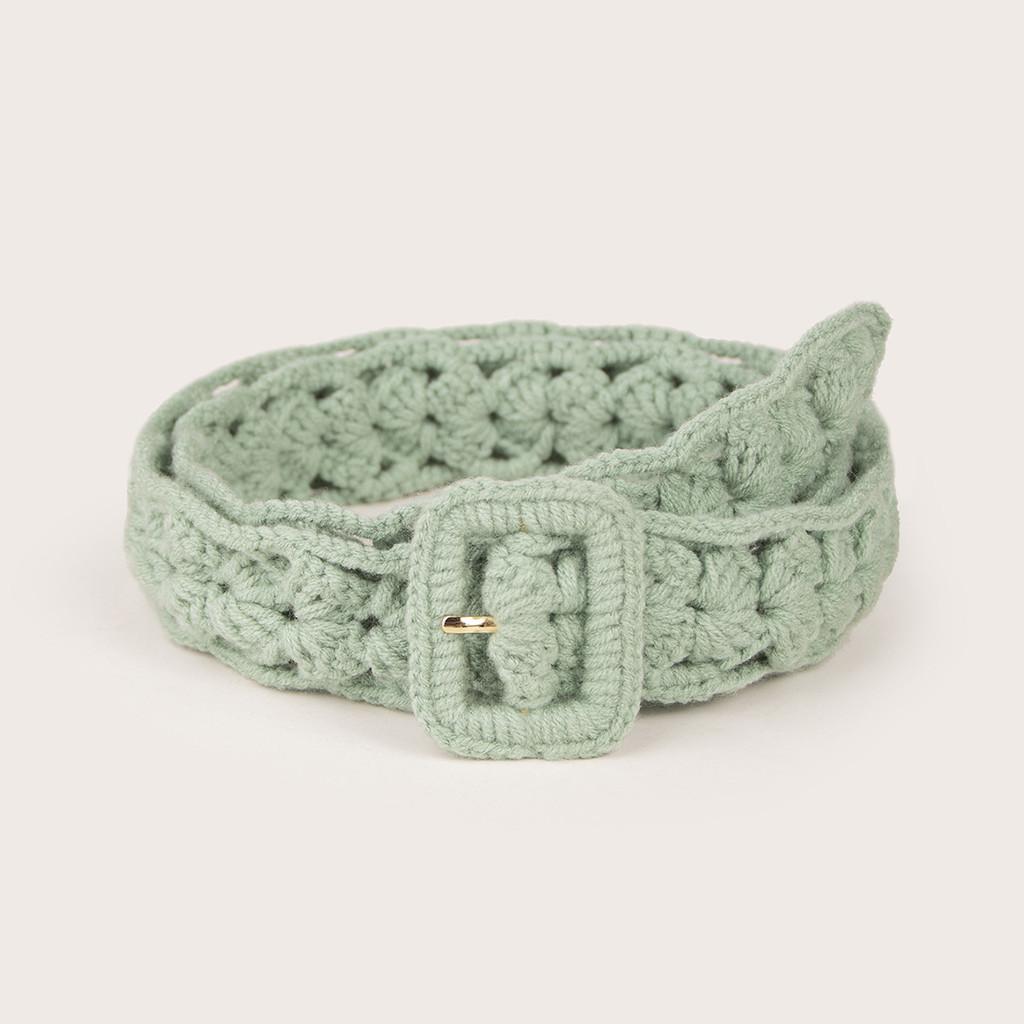 

Elegant Knit Waistband With Chain Closure For Ladies Spring Casual Wear Green