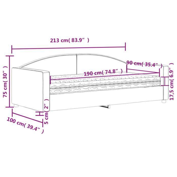 VidaXL Daybed with Mattress Dark Grey 90x190 Cm Fabric 3197181