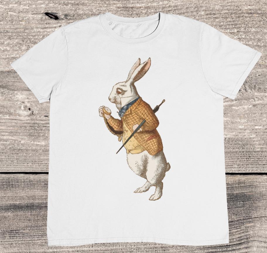 The White Rabbit T shirt - Wonderland - Retro White Rabbit - %100 Premium Cotton Unisex T-Shirt S