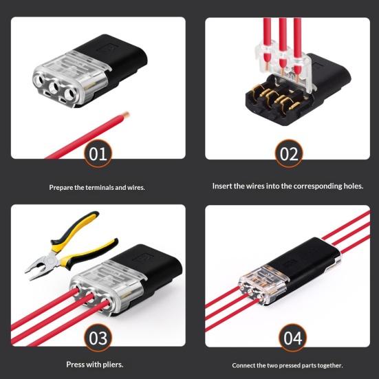 24/40Pcs 3-Pin Solderless Wire Connectors with Locking RGB LED Strips Light Wire Quick Connector No Stripping 18-22AWG Wire Plug-in Connector