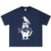 Cartoon Cat And Crow Fish Funny Meme Tshirt Unisex Unisex Vintage Fashion Tshirt Summer Shortsleeved Loose Casual Cotton Tshirts