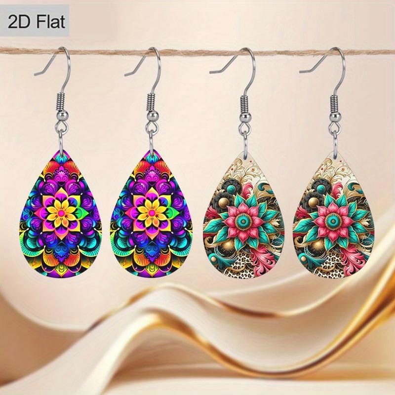 Bohemian Style Mandala PU Earrings, Fashion Earrings, Y2K Style Exquisite Earrings, Holiday Gifts for Friends, Party Fashion Accessories