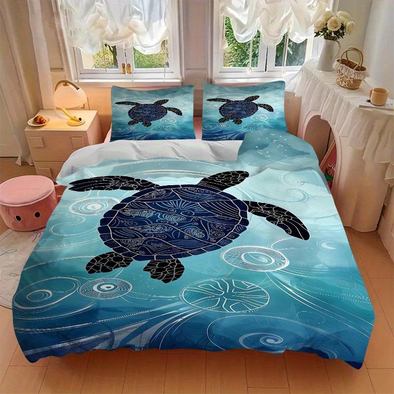 3pcs Ocean Turtle Soft Comfortable Bedding set, For Bedroom, Guest Room And Dorm, All - Season Use, High-Definition Printing168