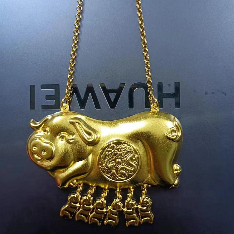 

Gold Plated Brass Dragon Phoenix Necklace - Bridal Wedding Style One Gold Pig