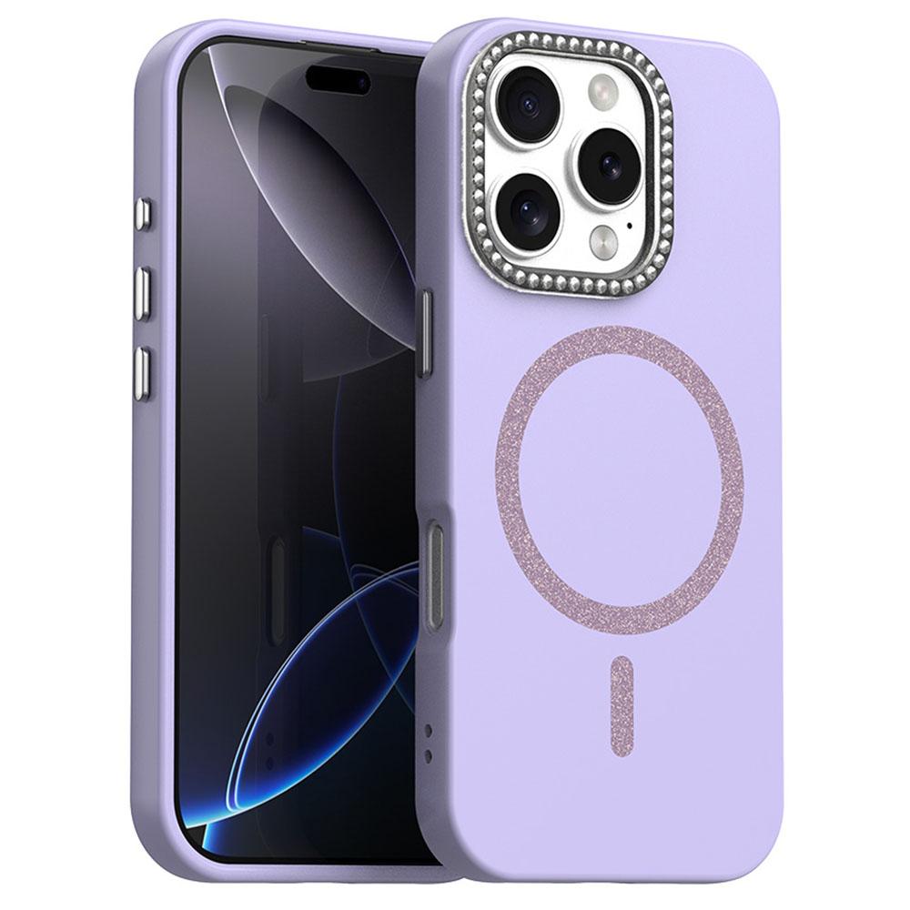 For iPhone 16 Pro Case Compatible with MagSafe TPU+PET Phone Cover with Rhinestone Decor Lens Frame
