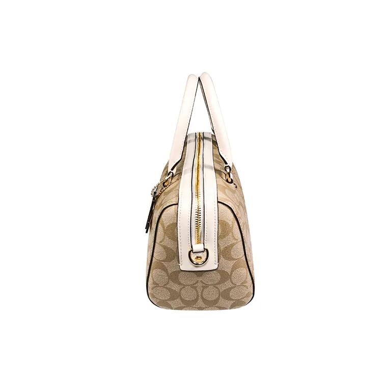 Coach Rowan PVC Boston Bag Handbag Large Women's Light Khaki (Unisex) Handbags 83607 IMDQC