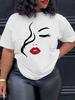 Portrait Pattern Print Retro Tshirt Round Neck Casual Top for Summer Daily and Holiday Wear Womens Clothing