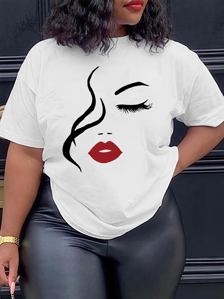 Portrait Pattern Print Retro Tshirt Round Neck Casual Top for Summer Daily and Holiday Wear Womens Clothing