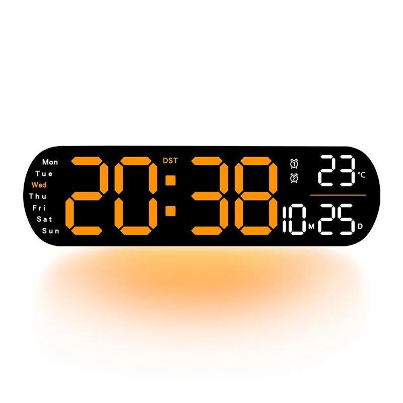 Large-screen LED Ambient Light Wall Clock Temperature Date Week Display Remote Control Home Living Room Decorative Wall Clock
