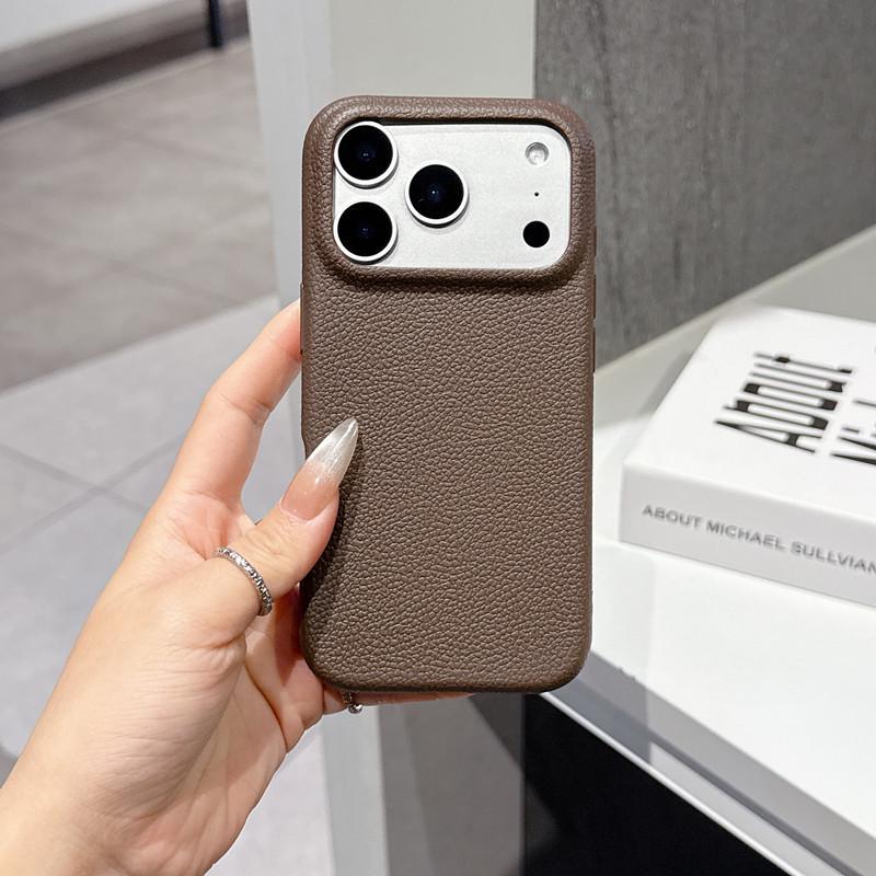 Compatible Apple 17Pro Max, 16Pro, 15/14, 13 Lychee Leather Textured Solid Color Soft Drop-Proof iPhone Case