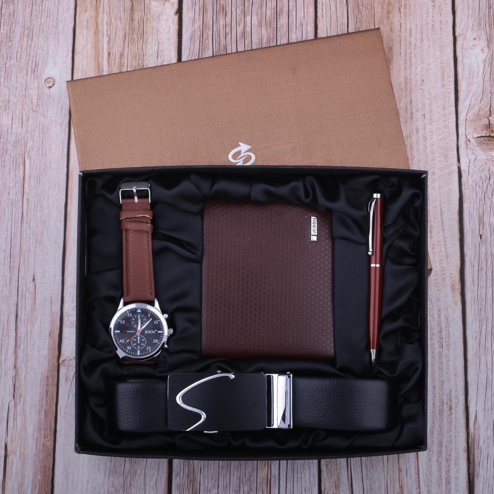 Men's Quartz Watch Set: Fashion Casual Watch, Leather Belt, Wallet, Pen & Tie (4-Piece Set)