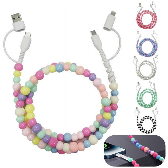 2-in-1 USB Cable Bead Design High-speed Data Transfer Cable with Type-C Connector Tangle-Free Charging Cord for Car And Travel