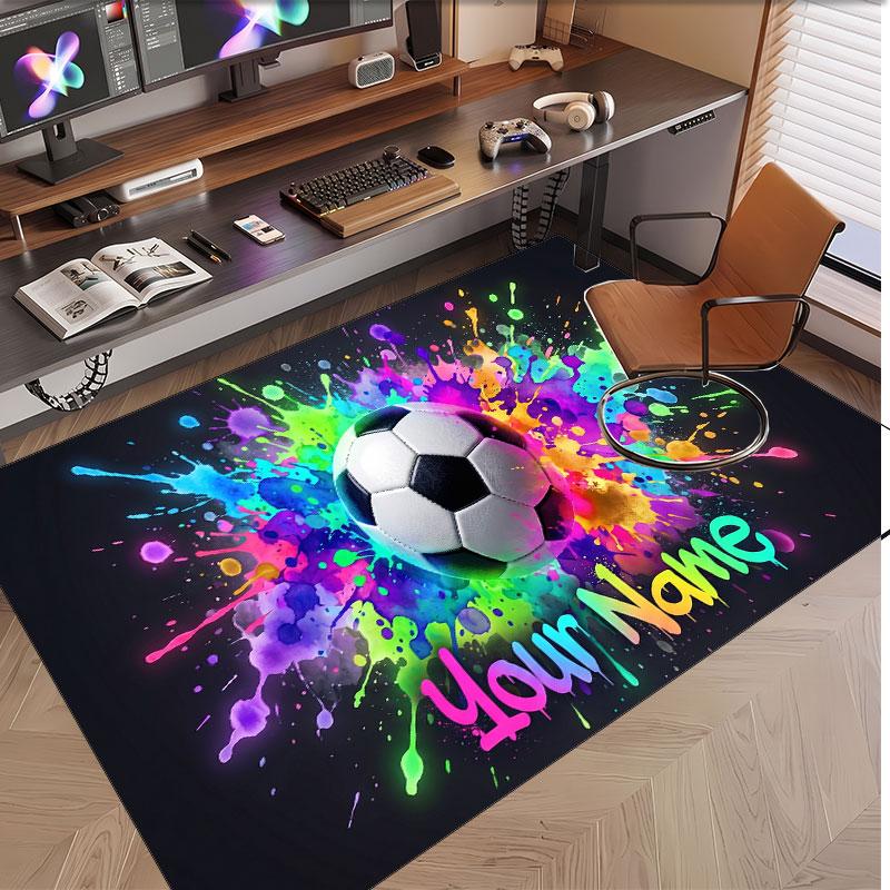 Soccer Theme Soft Crystal Velvet Rug Custom Name & Text Print Non Slip Floor Rug for Bedroom Living Room