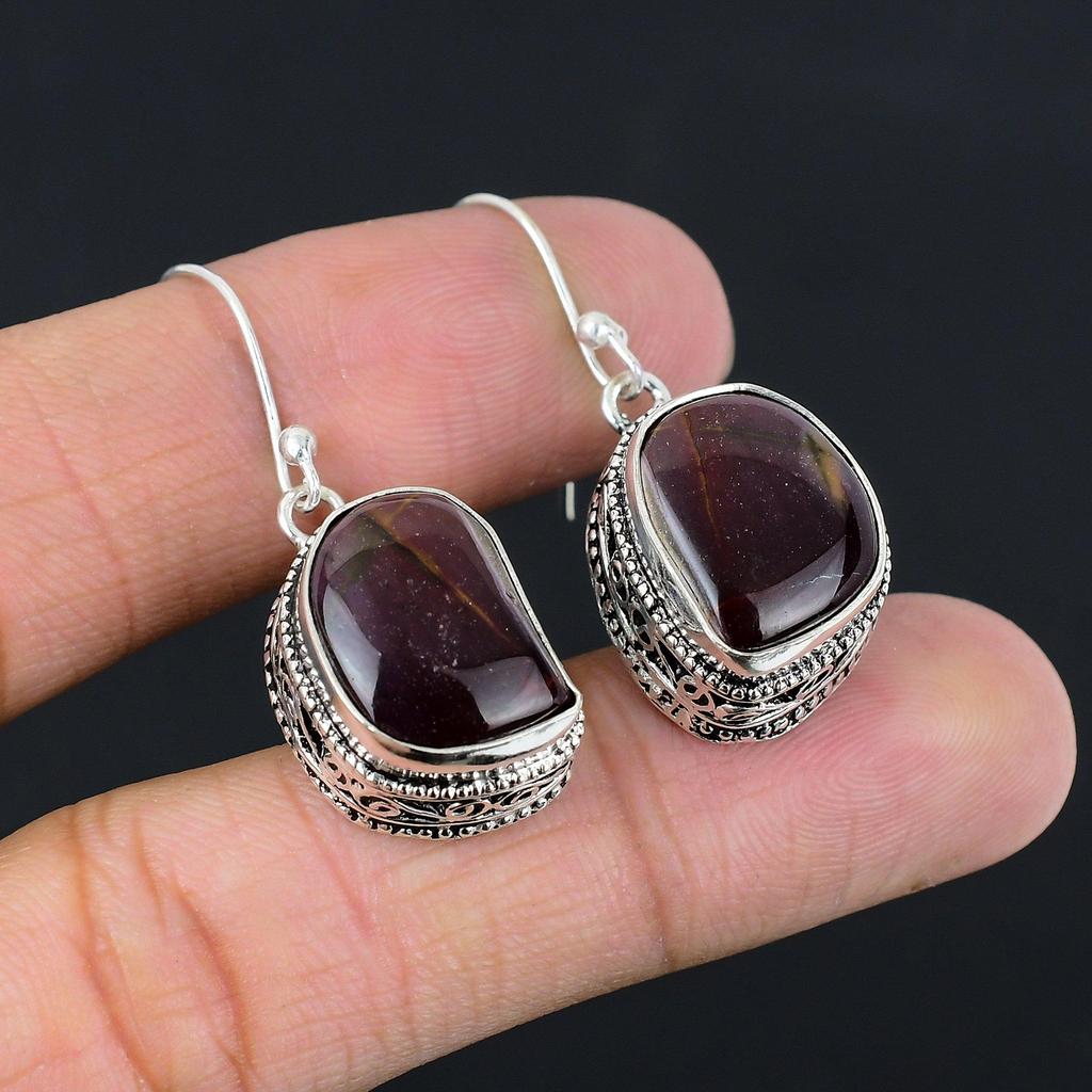 Memorial Day Deal Mookaite Gemstone Dangle Boho Vintage Earrings Sterling Silver
