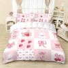 3pc Bedding Pink Rabbit Bow Strawberry Print (1 Set +2 Pillowcases, No Core), Bedding, Various Size To Meet Different Needs