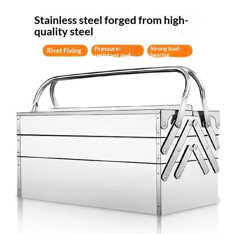 Stainless Steel Foldable Tool Box Multi Layer Portable Hardware Storage Case For Auto Repair Household Tool Organizing Work Use