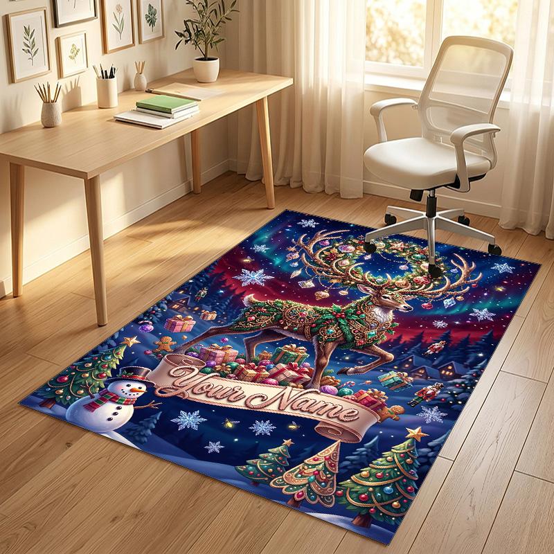 Christmas Theme Crystal Velvet Rug Personalized Custom Name Text Soft Floor Mat Home Decor