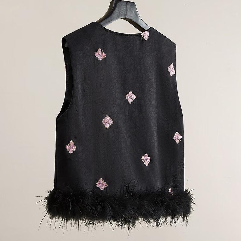 Women's Embroidered Color-Block Round Neck Vest