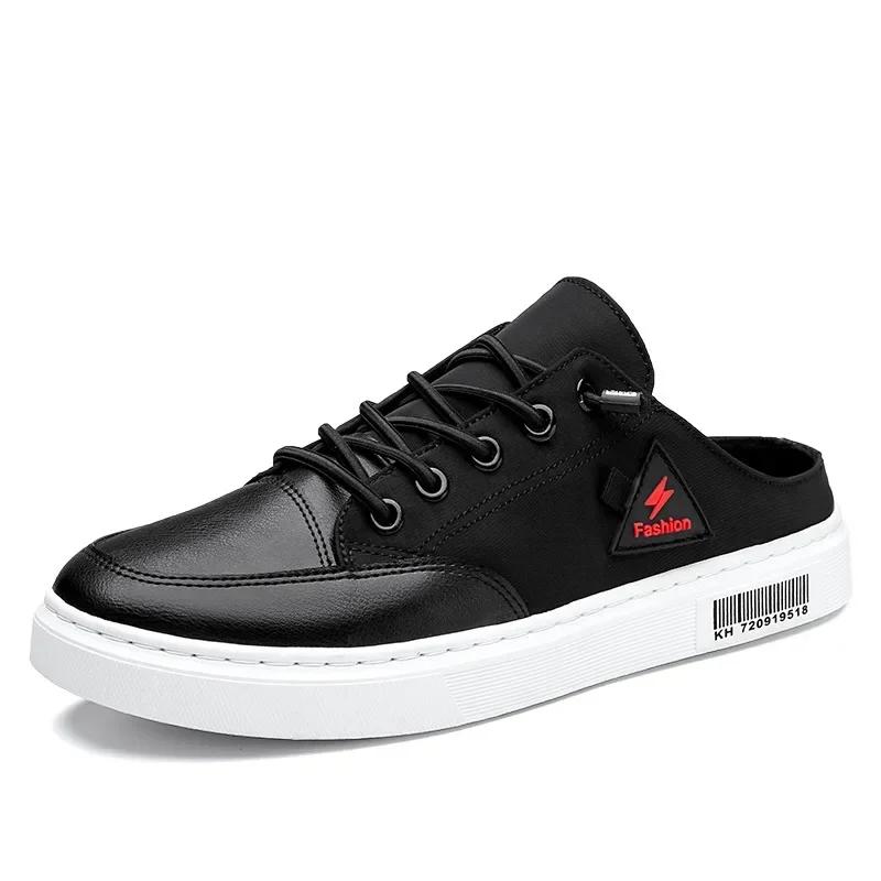 

Сетчатые полутапочки модные мужские парусиновые туфли мужские трендовые сандалии тапочки полутапочки Baotou выдолбленные дышащие мужские туфли 44 чёрный