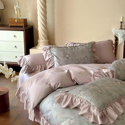 G5Z French Lace Cotton Princess Bedding Set - 4-Piece Romantic Duvet Cover and Sheet.