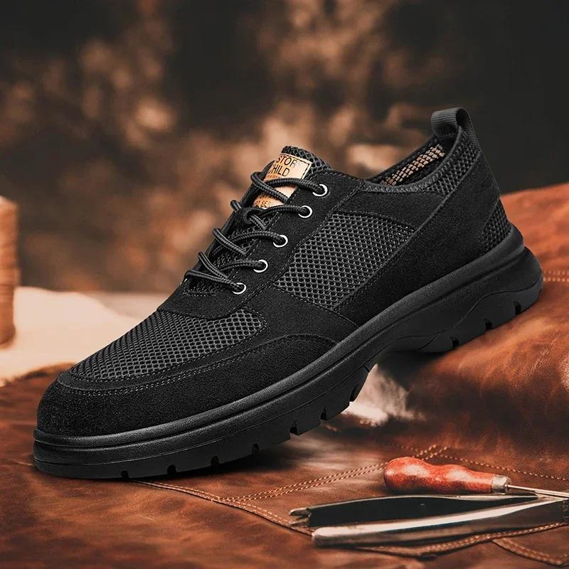 

Большие размеры 37-54 ярдов, летние мужские сандалии из сетчатой дышащей коровьей кожи, спортивная обувь для походов на открытом воздухе, модная повседневная кожаная обувь 54 чёрный