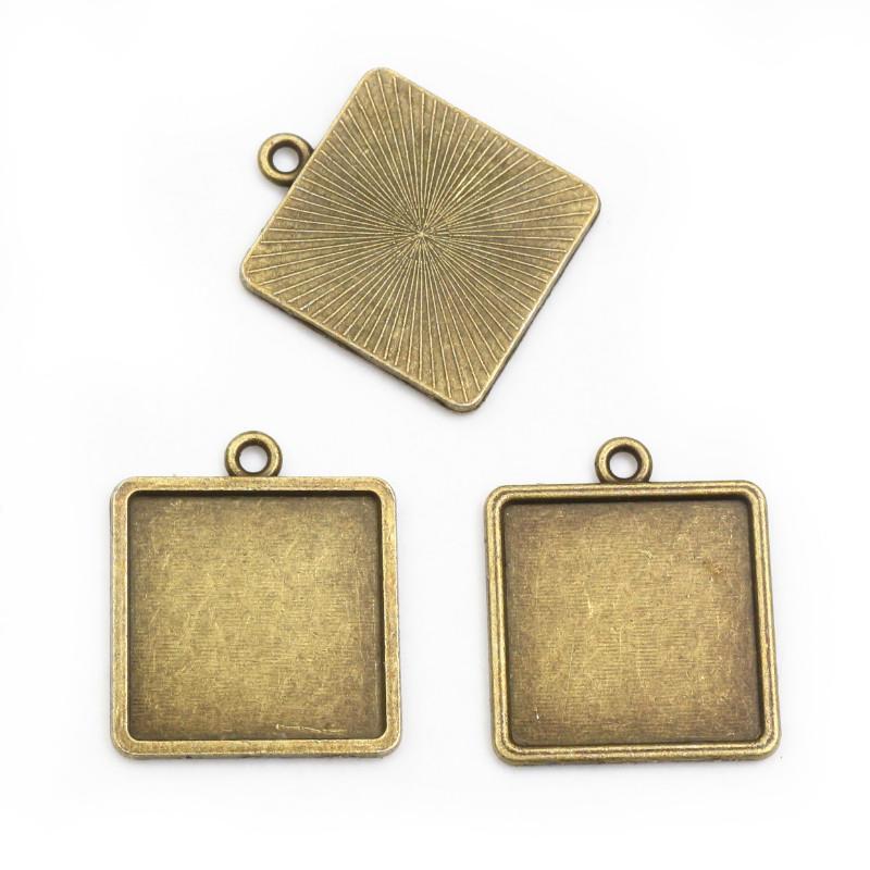 New Fashion 10pcs 10-20mm Inner Size Bronze Silver Plated Square Cabochon Base Setting Pendant,Fit  20mm Square Glass Cabochons 