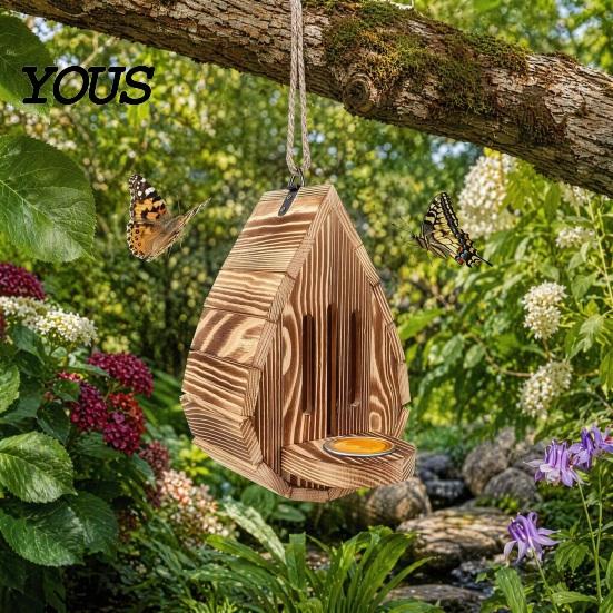Moth Feeder Wooden Butterfly House for Outside, Teardrop-Shaped Garden Habitat and with Hanging Rope, Natural Insect Hotel Butterflies, Moths,
