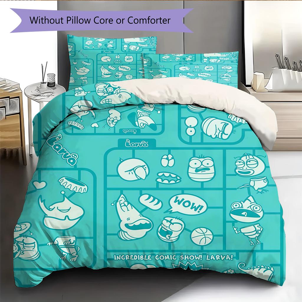 Larva Pattern Bedding Quilt Set Home Decoration Gift (1 * Duvet Cover + 2 * Pillowcase Without Core)